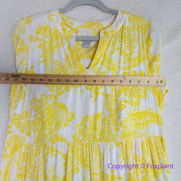 New! Chico's Tiered Paisley Maxi Dress yellow, Chico size 0, US size S/4 - Picture 9 of 16